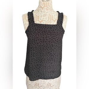 LOFT Black and White Ruffle Strap Polka Dot Sleeveless Shell Sz XS